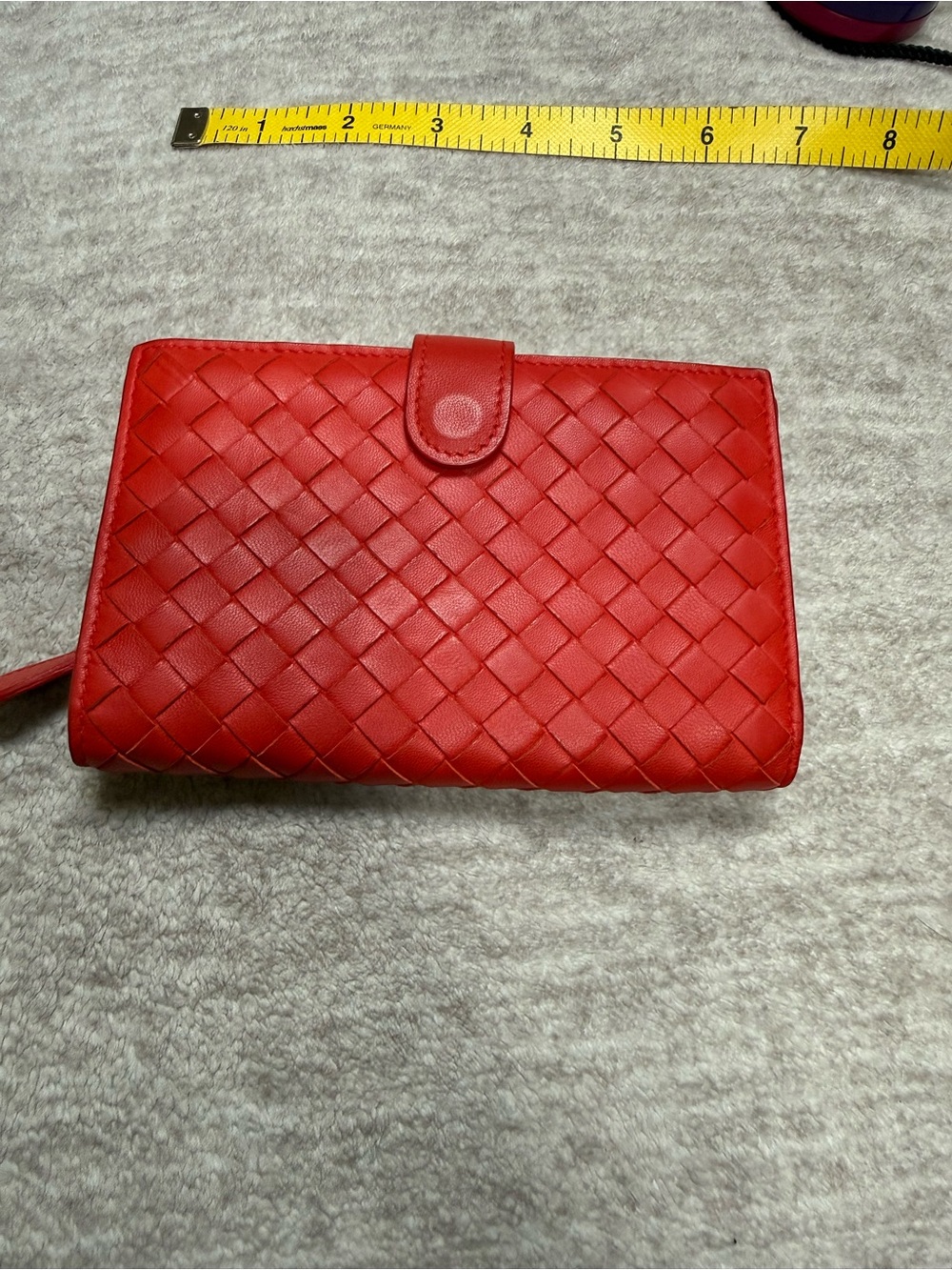 Bottega Veneta Red Intrecciato Leather Compact Wallet Certificate Authenticity
